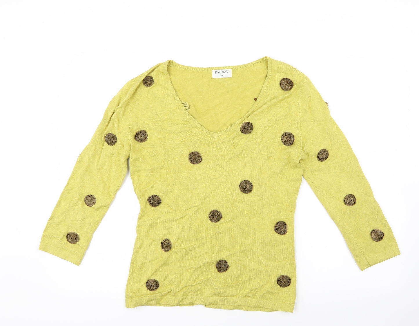 Kaliko Womens Yellow  Knit Pullover Jumper Size 10