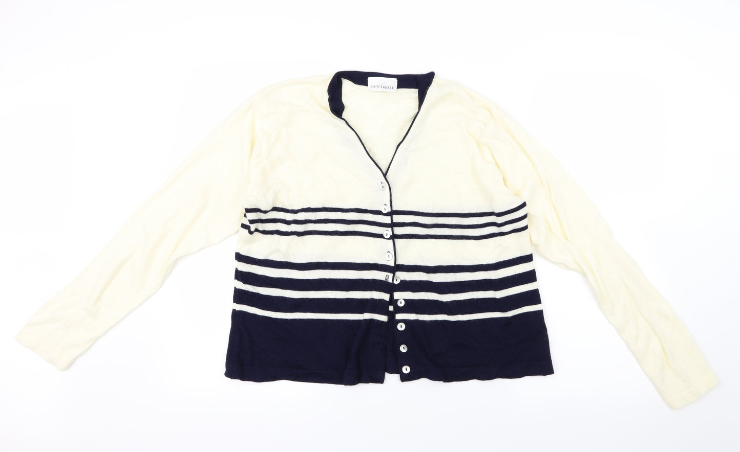 Janique Womens Blue Striped Knit Cardigan Jumper Size L