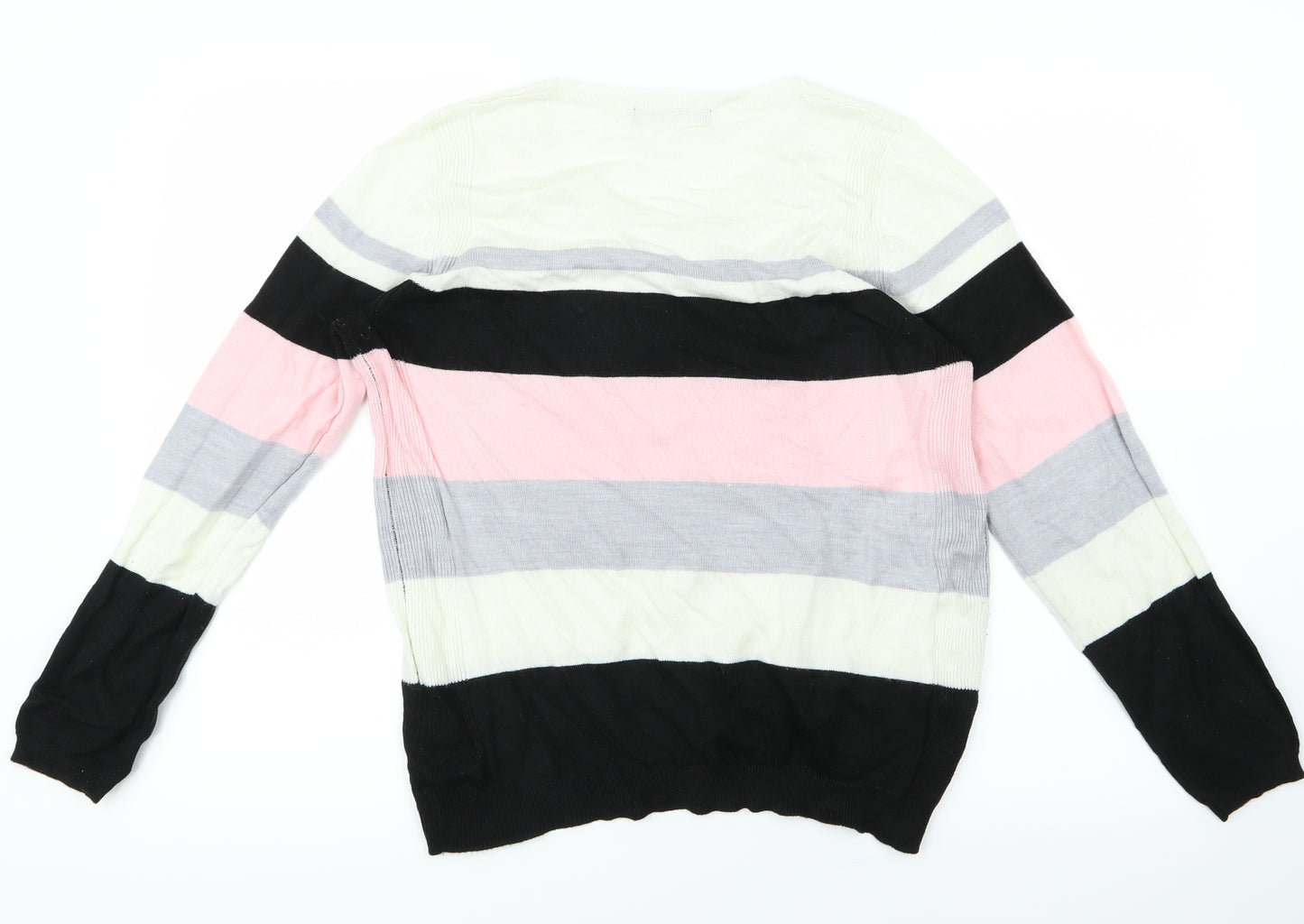 Marks and Spencer Womens Pink Striped Knit Pullover Jumper Size 14