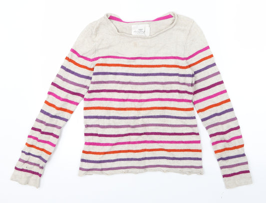 Front view of H&M girls’ pink striped knit jumper, size 11-12, years