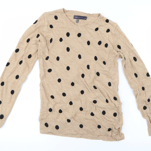 Marks and Spencer Womens Beige Polka Dot Knit Pullover Jumper Size 6