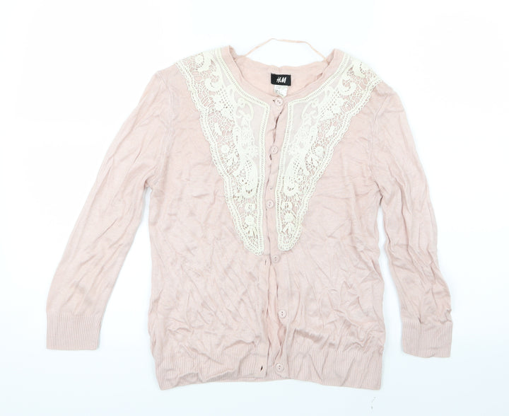 H&M Womens Pink  Knit Cardigan Jumper Size 6  - Lace Detail