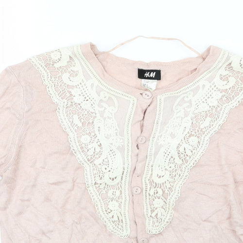 H&M Womens Pink  Knit Cardigan Jumper Size 6  - Lace Detail