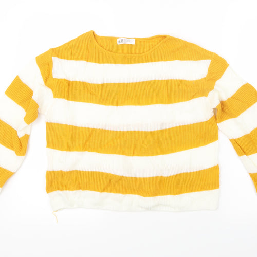 H&M Girls Yellow Striped Knit Pullover Jumper Size 15 Years