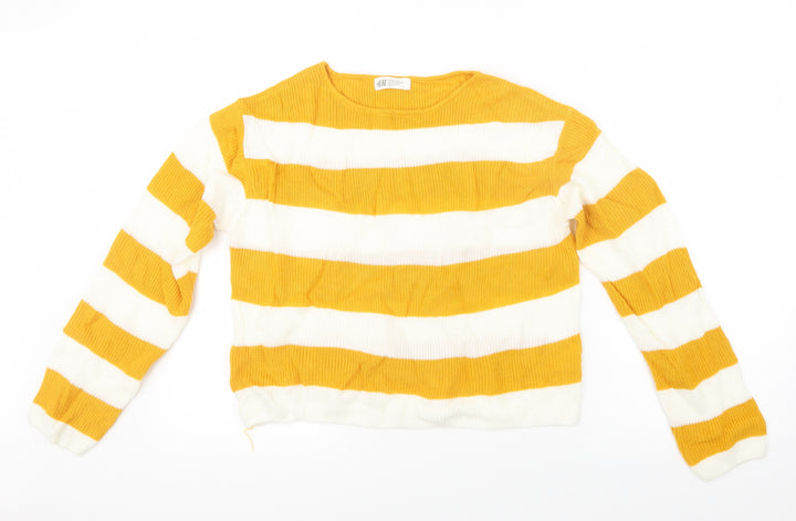 H&M Girls Yellow Striped Knit Pullover Jumper Size 15 Years