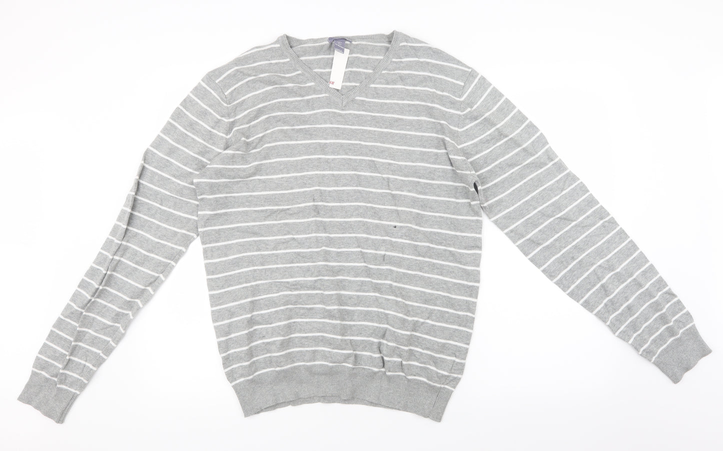 H&M Womens Grey Striped Knit Pullover Jumper Size 14