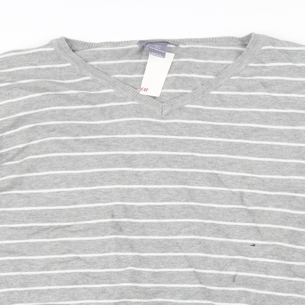 H&M Womens Grey Striped Knit Pullover Jumper Size 14