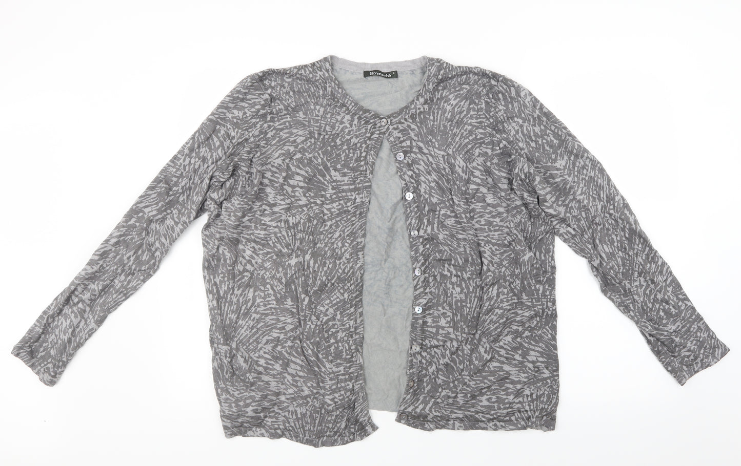 Bonmarché Womens Grey Geometric Knit Cardigan Jumper Size L