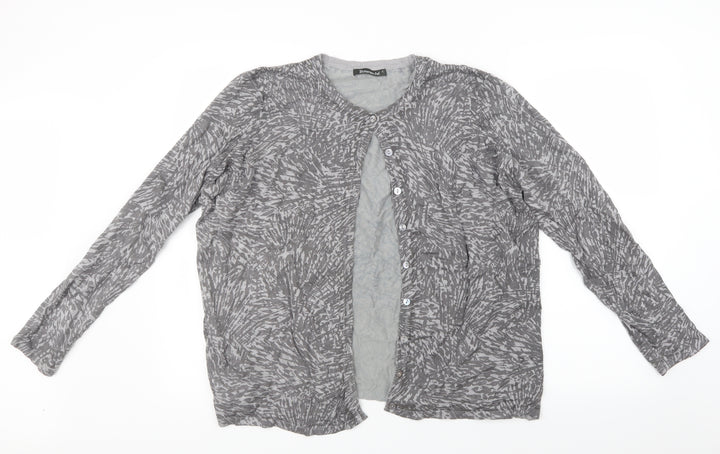 Bonmarché Womens Grey Geometric Knit Cardigan Jumper Size L