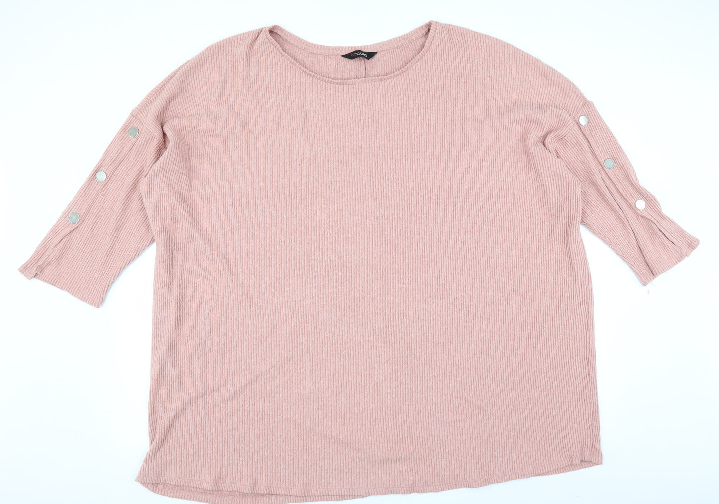 Yours Womens Pink   Pullover Jumper Size 26  - button sleeve detail