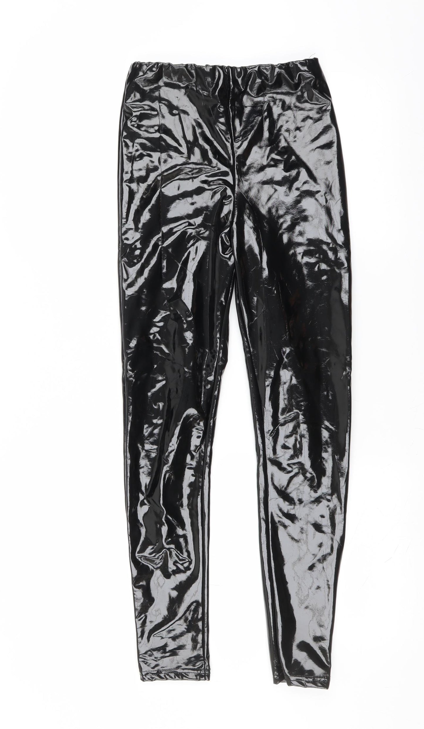 Rebellious Womens Black   Trousers  Size 8 L26 in - wet look