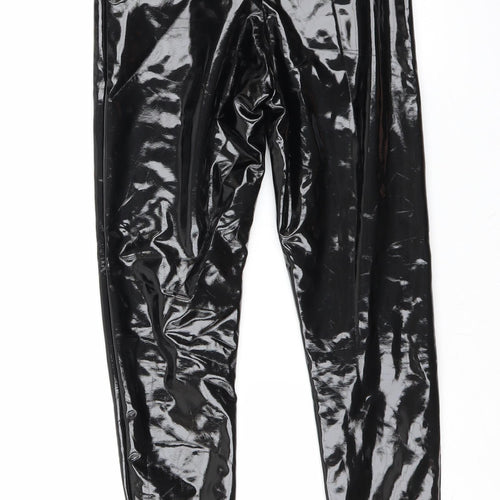 Rebellious Womens Black   Trousers  Size 8 L26 in - wet look