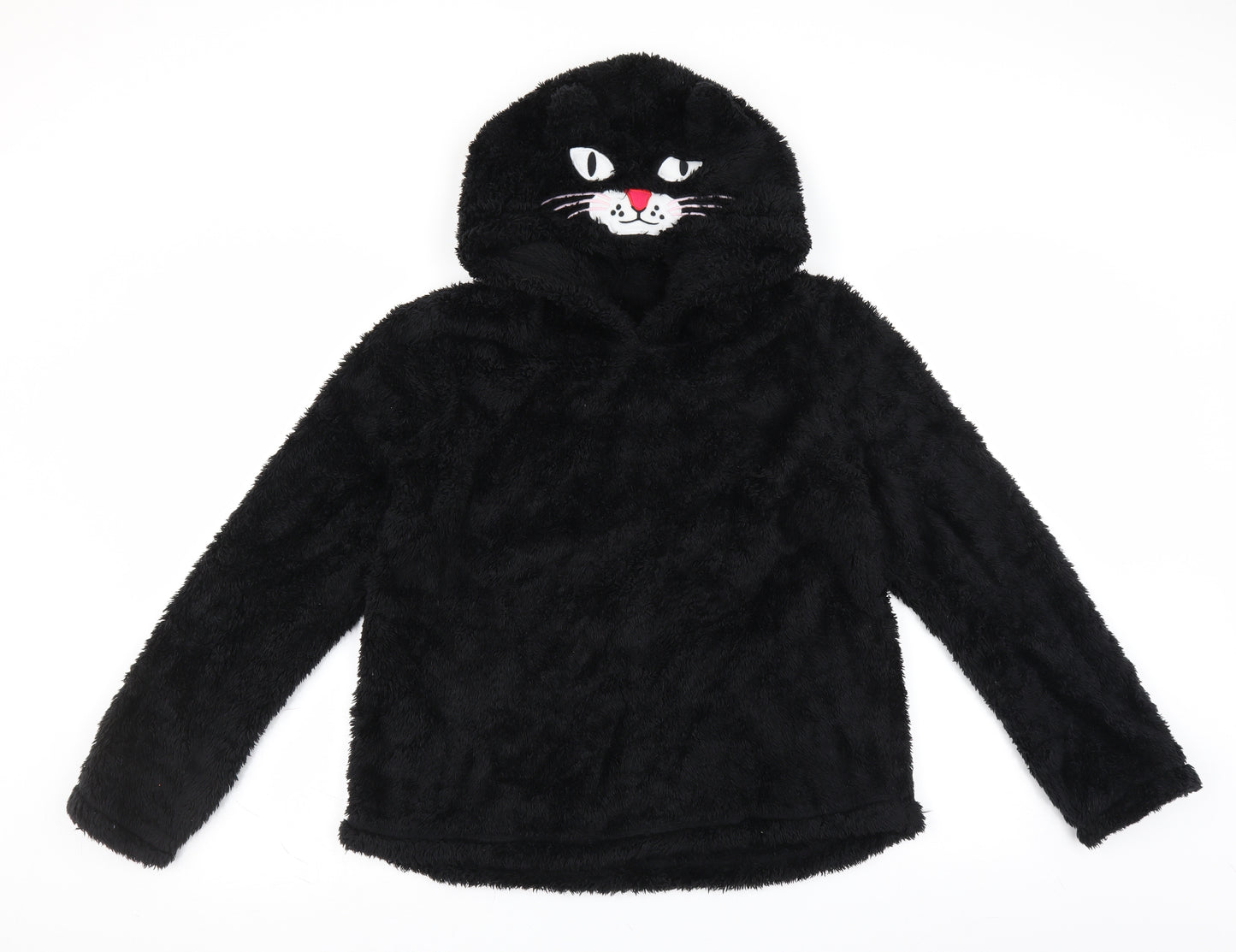 George Womens Black Solid  Top Pyjama Top Size 12  - cat hood