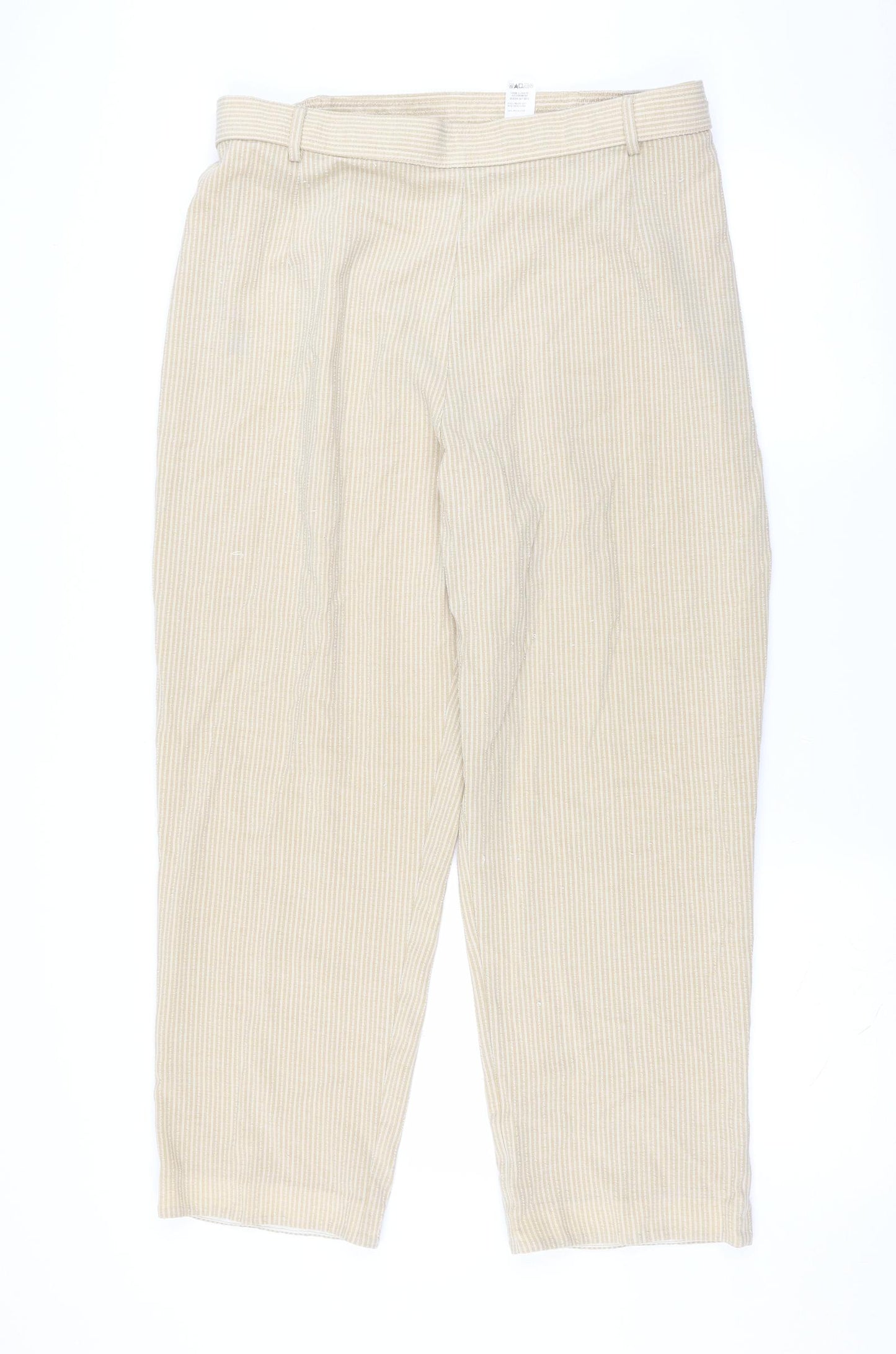 Marks and Spencer Womens Beige Striped  Trousers  Size 18 L27 in
