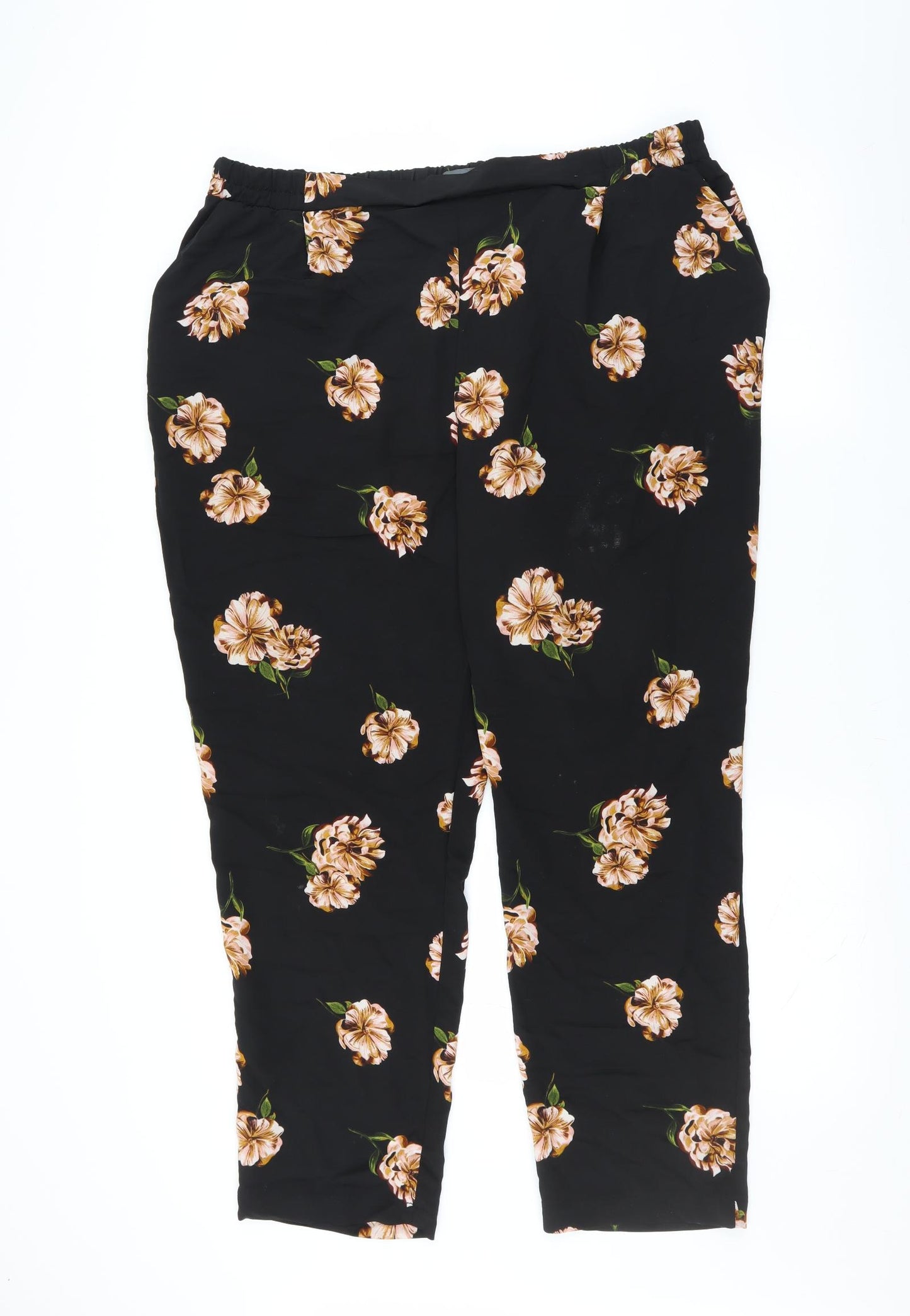 Primark Womens Black Floral  Trousers  Size 20 L28 in