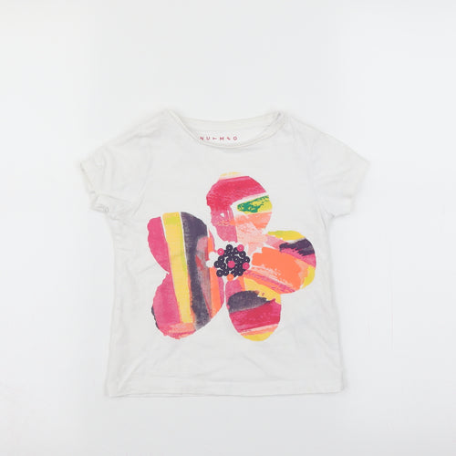 Nutmeg Girls White   Basic T-Shirt Size 3-4 Years  - flower print