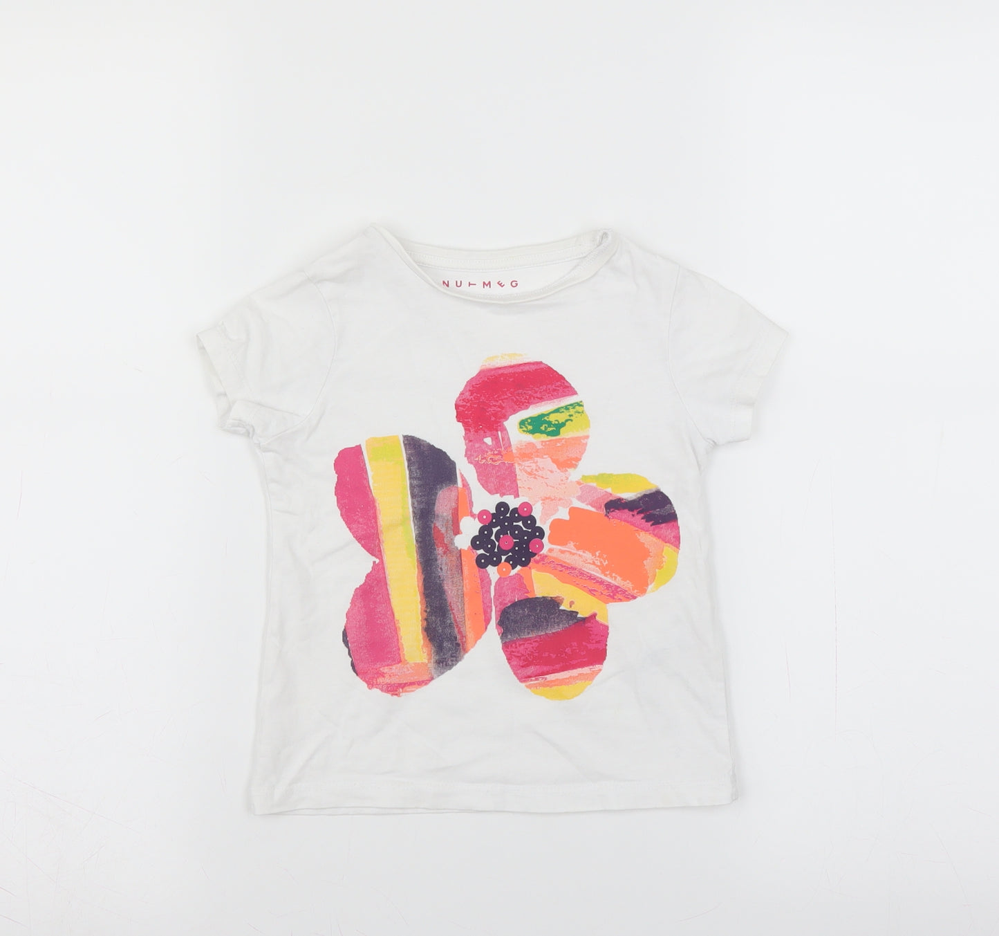 Nutmeg Girls White   Basic T-Shirt Size 3-4 Years  - flower print