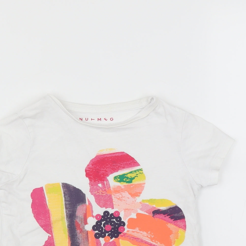 Nutmeg Girls White   Basic T-Shirt Size 3-4 Years  - flower print