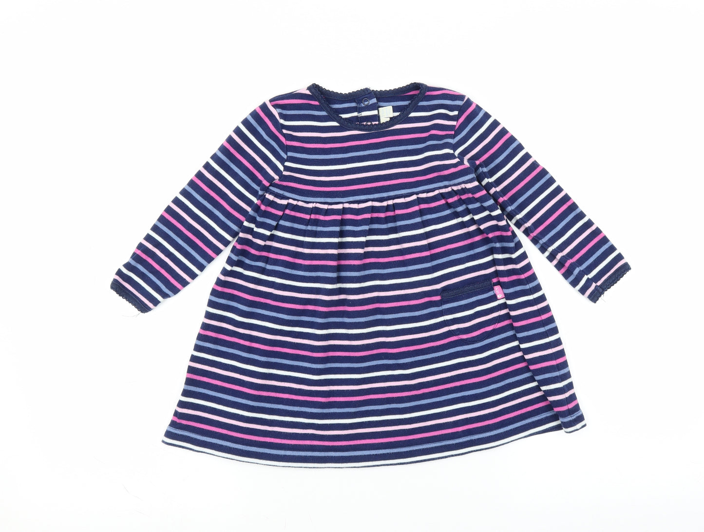 JoJo Maman Bébé Girls Blue Striped  Fit & Flare  Size 2-3 Years