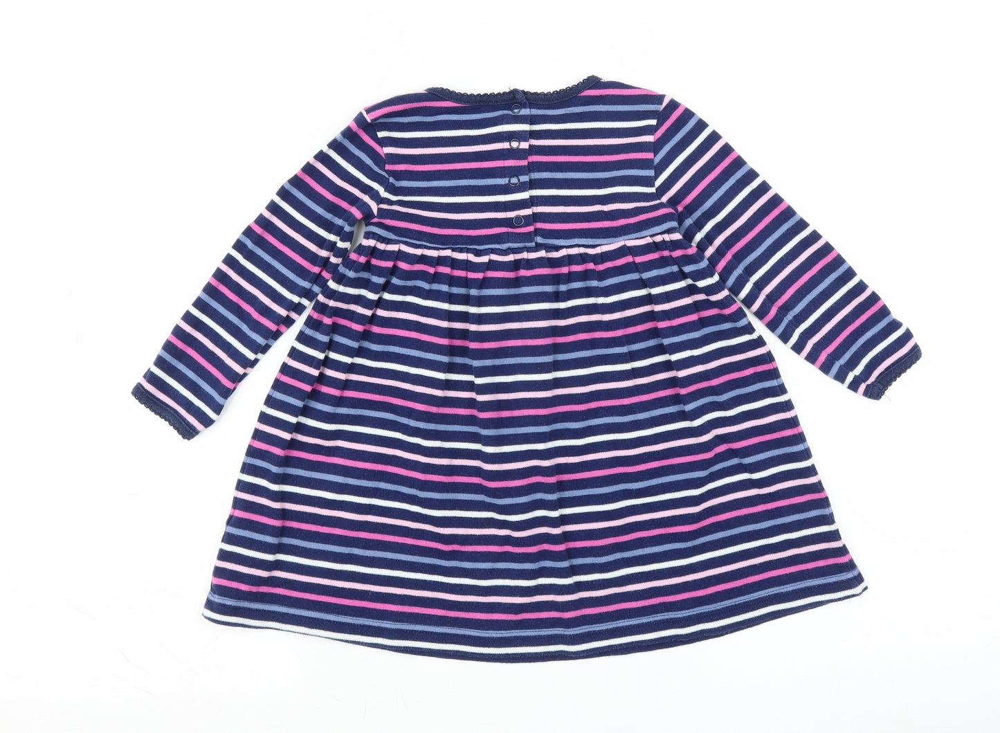 JoJo Maman Bébé Girls Blue Striped  Fit & Flare  Size 2-3 Years