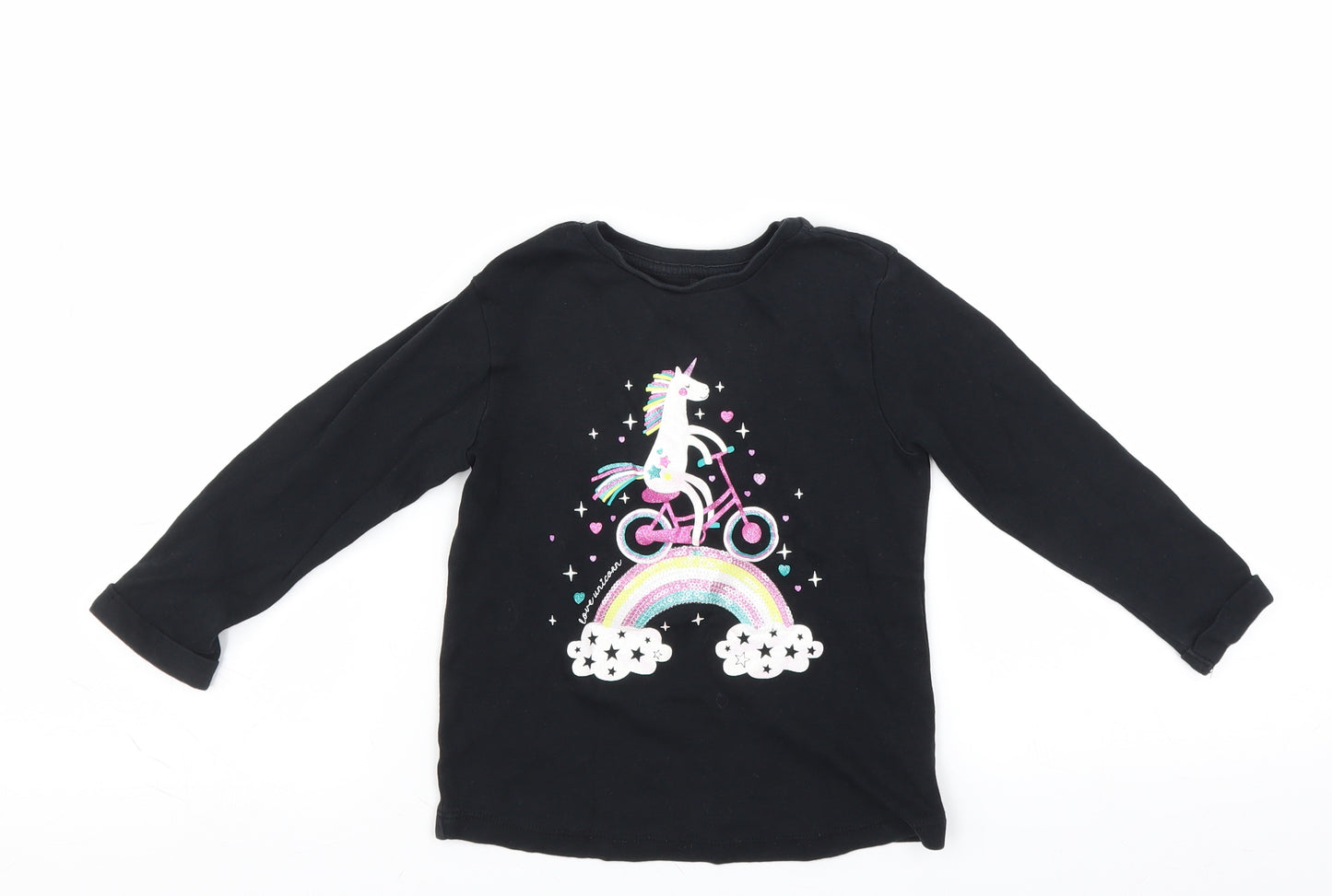 George Girls Black   Basic T-Shirt Size 18-24 Months  - unicorn rainbow