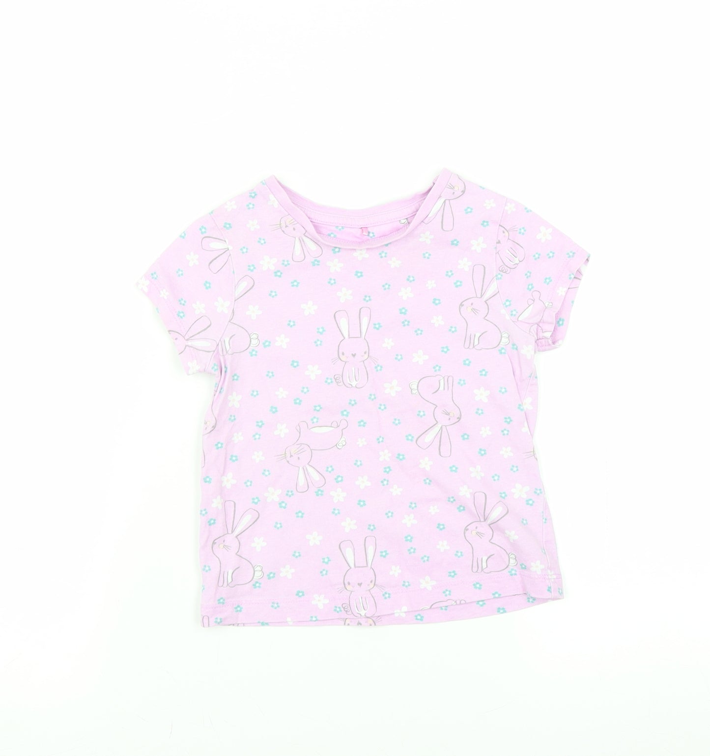 George Girls Purple   Basic T-Shirt Size 2-3 Years  - rabbits