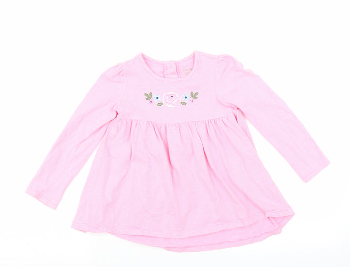 Little Me Girls Pink Striped Fit & Flare Size 4 Years - Floral embroidery