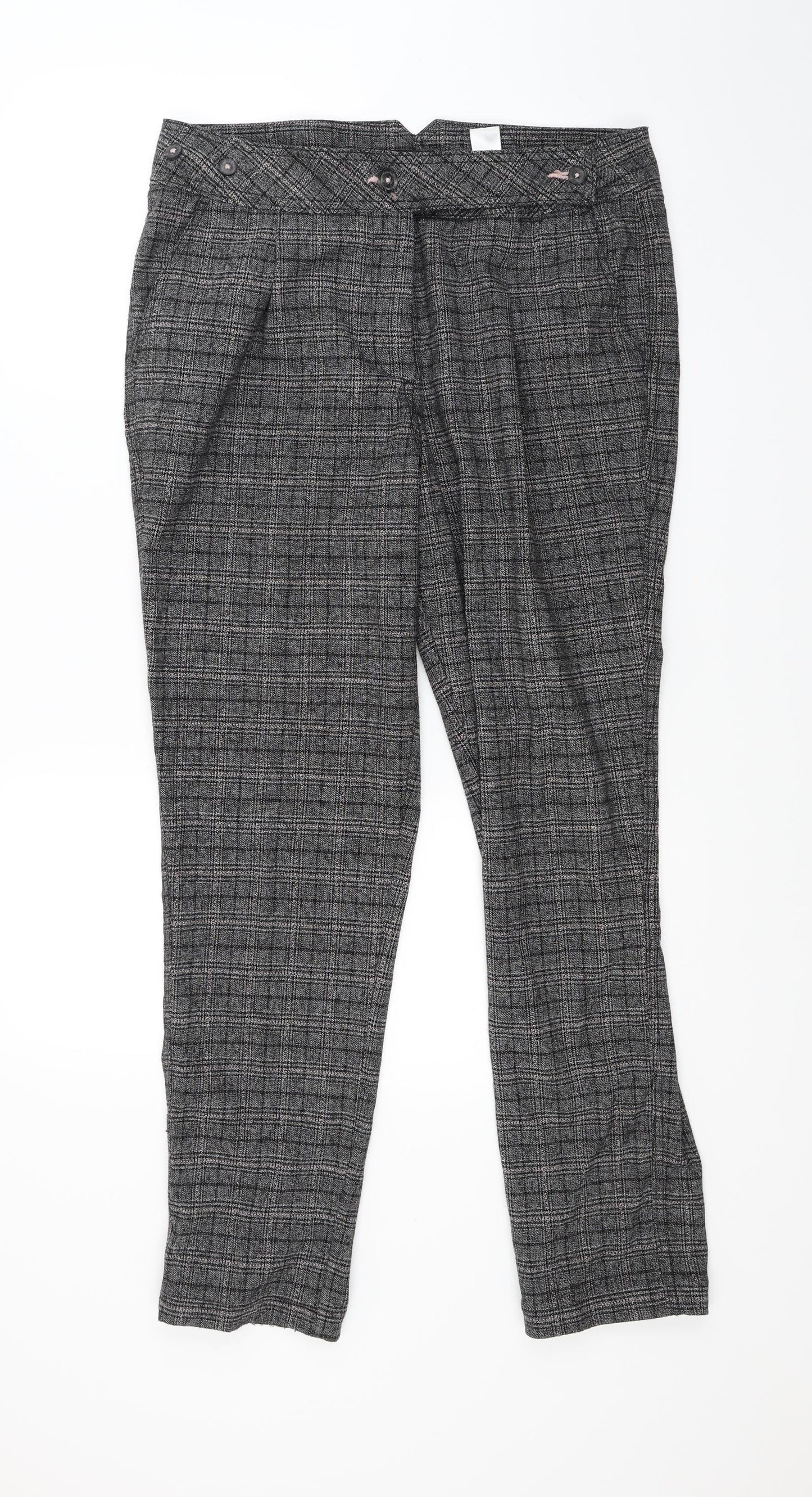 NEXT Womens Grey Check  Trousers  Size 14 L28 in
