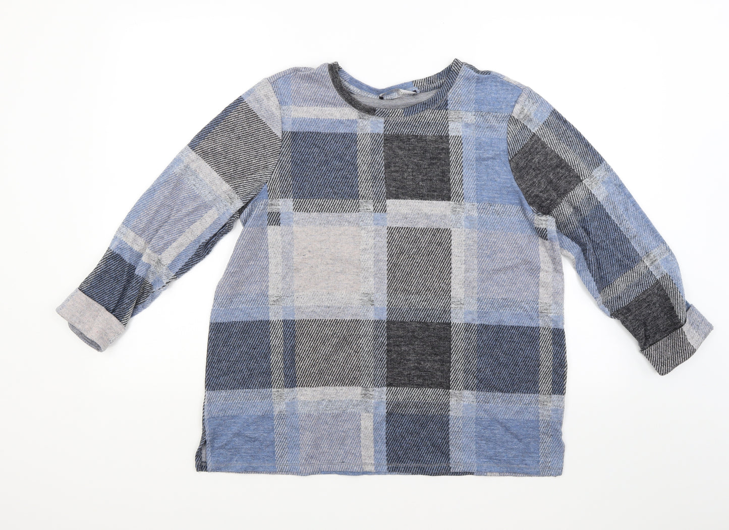 Marks and Spencer Womens Blue Check Knit Pullover Jumper Size 16