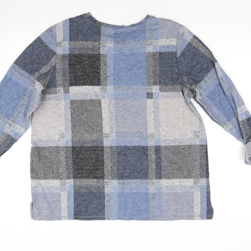 Marks and Spencer Womens Blue Check Knit Pullover Jumper Size 16