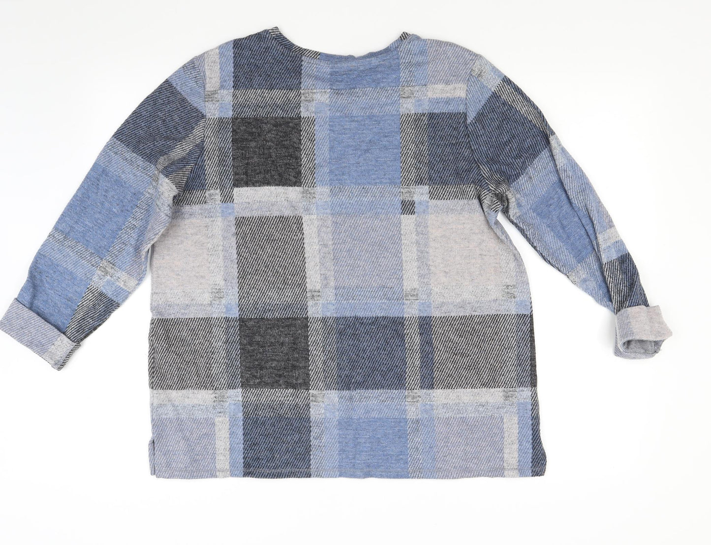 Marks and Spencer Womens Blue Check Knit Pullover Jumper Size 16