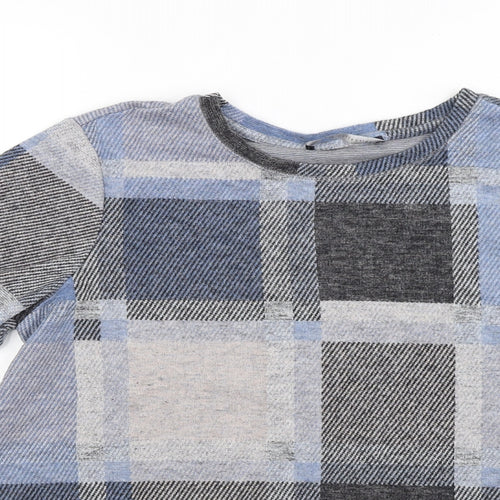 Marks and Spencer Womens Blue Check Knit Pullover Jumper Size 16