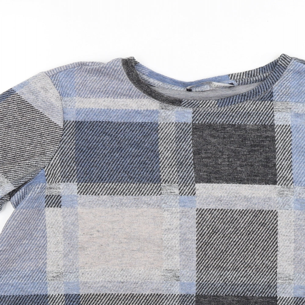Marks and Spencer Womens Blue Check Knit Pullover Jumper Size 16