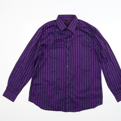 Thomas Nash Mens Purple Striped   Dress Shirt Size 17
