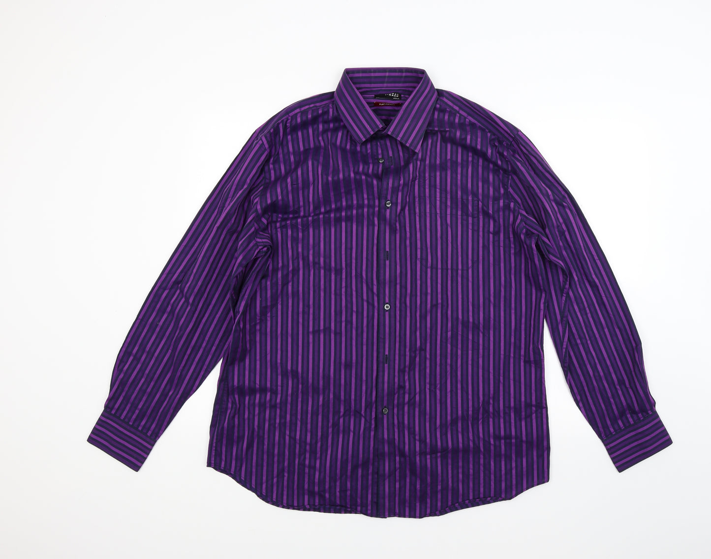 Thomas Nash Mens Purple Striped   Dress Shirt Size 17