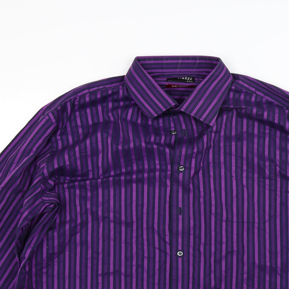 Thomas Nash Mens Purple Striped   Dress Shirt Size 17