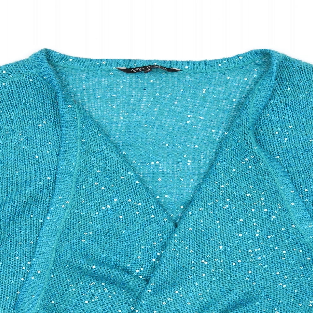 M&Co Womens Blue   Cardigan Jumper Size 28  - SEQUIN