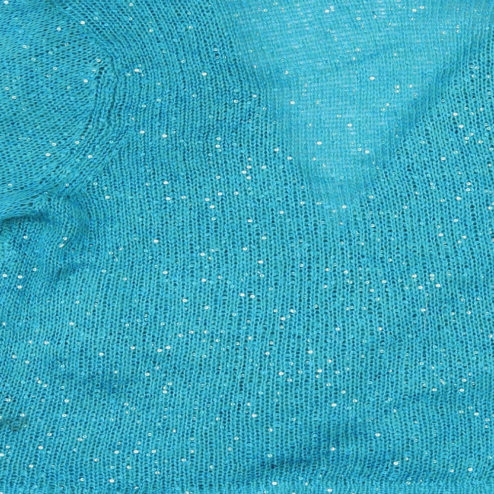 M&Co Womens Blue   Cardigan Jumper Size 28  - SEQUIN