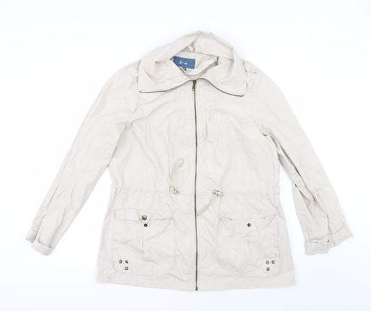 Front view of E-vie women’s beige jacket, size UK 12