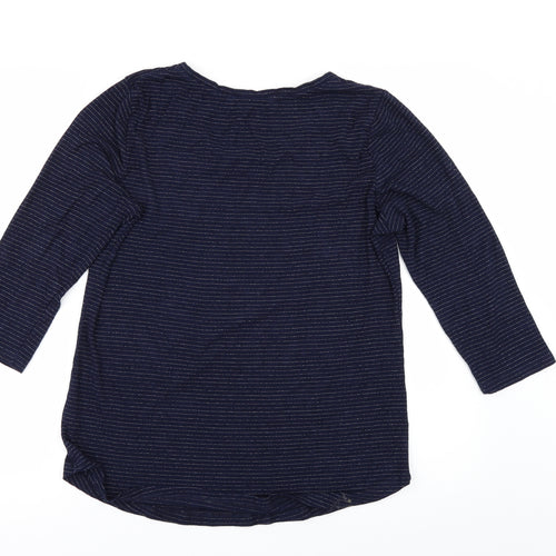 Preworn Womens Blue Striped  Basic T-Shirt Size 12