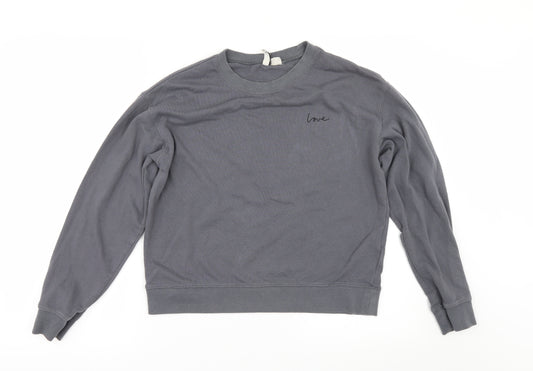 Front view of Divided by H&M women’s grey pullover sweatshirt, size M