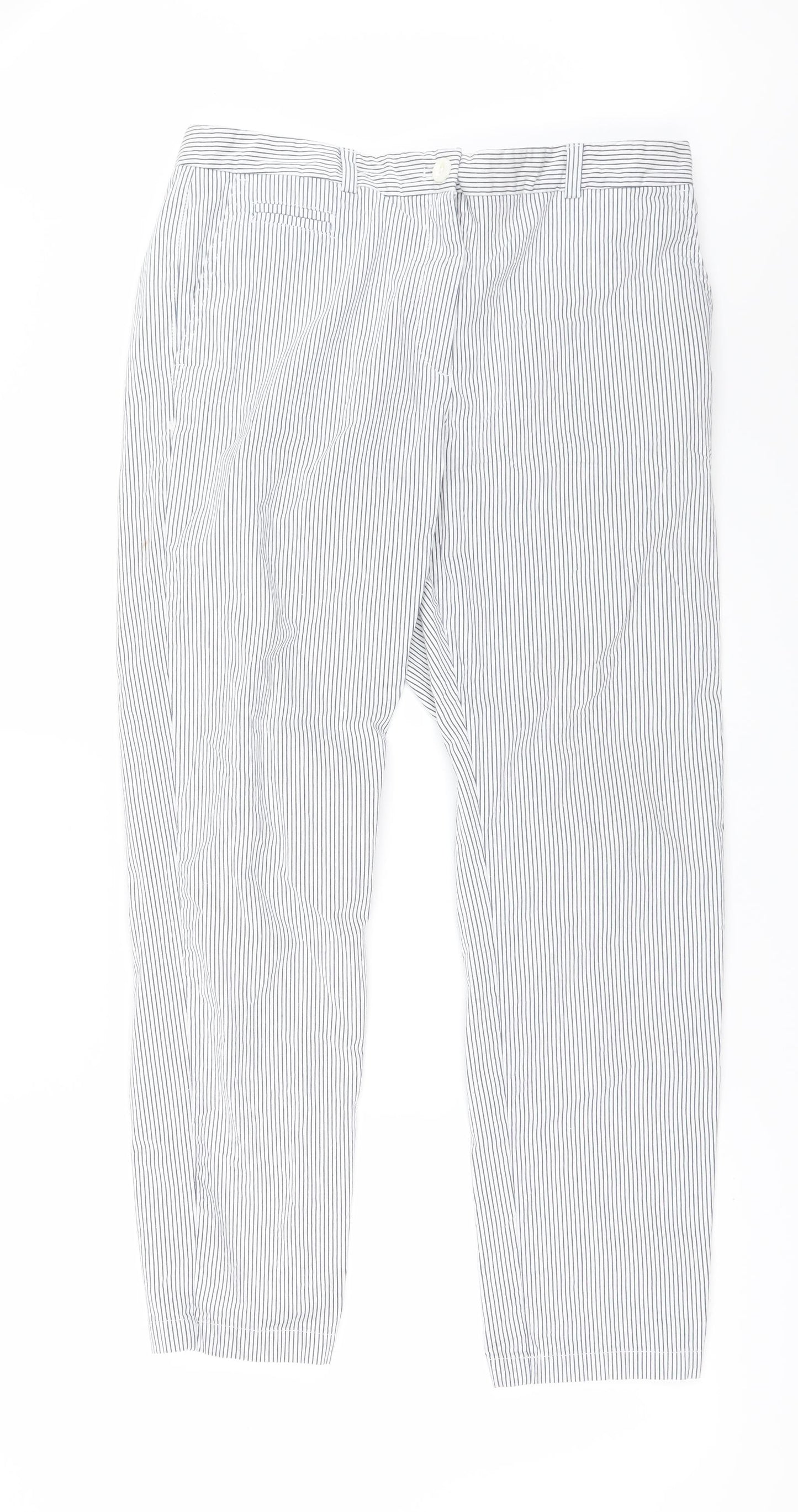 Marks and Spencer Womens White Striped  Trousers  Size 14 L28 in