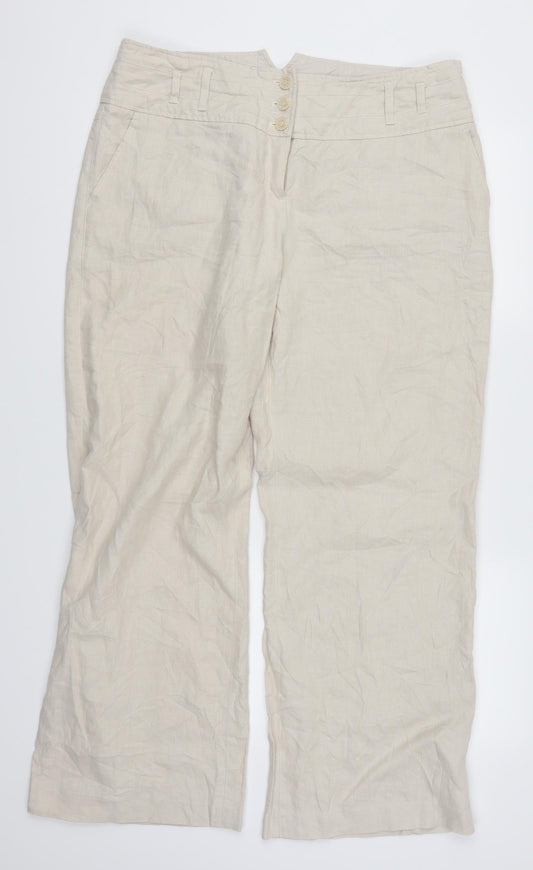 Front view of NEXT women’s beige trousers, size UK 16, 29.5-inch leg