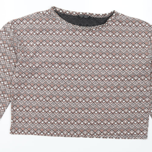 Innocence Womens Beige Geometric  Basic T-Shirt Size 12