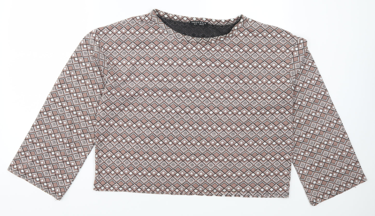Innocence Womens Beige Geometric  Basic T-Shirt Size 12