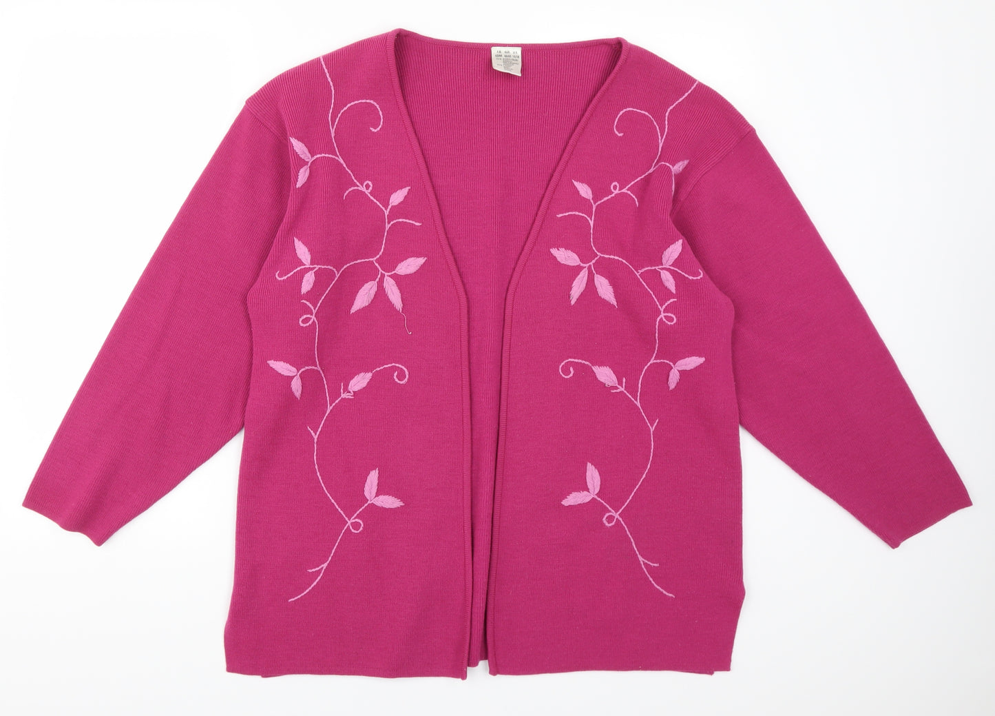 Preworn Womens Pink   Cardigan Jumper Size 14  - Leaf Pattern