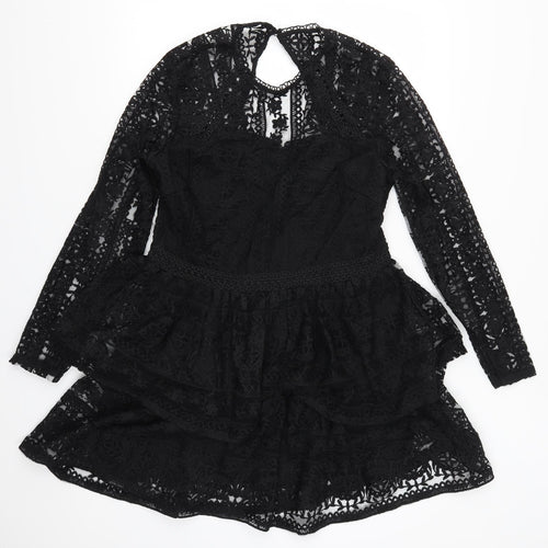 Lipsy Womens Black  Lace Skater Dress  Size 16