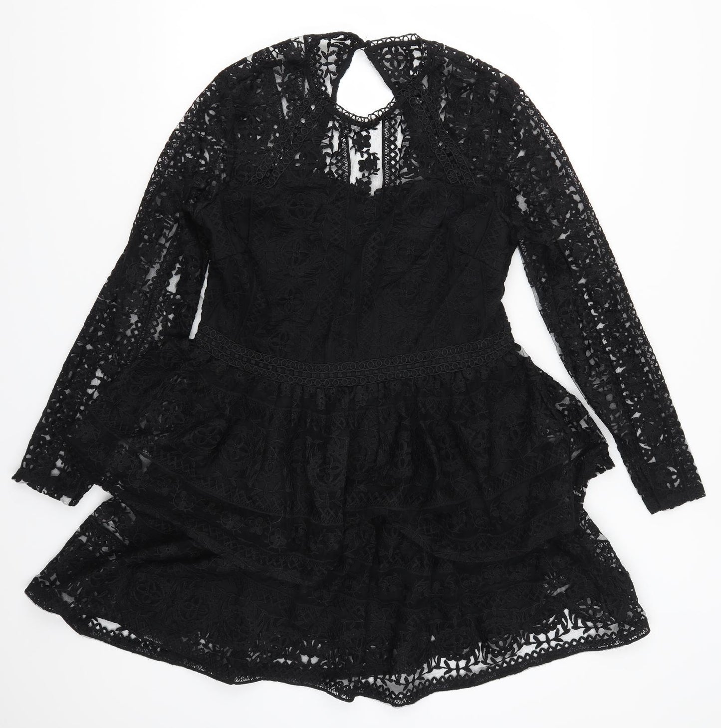Lipsy Womens Black  Lace Skater Dress  Size 16