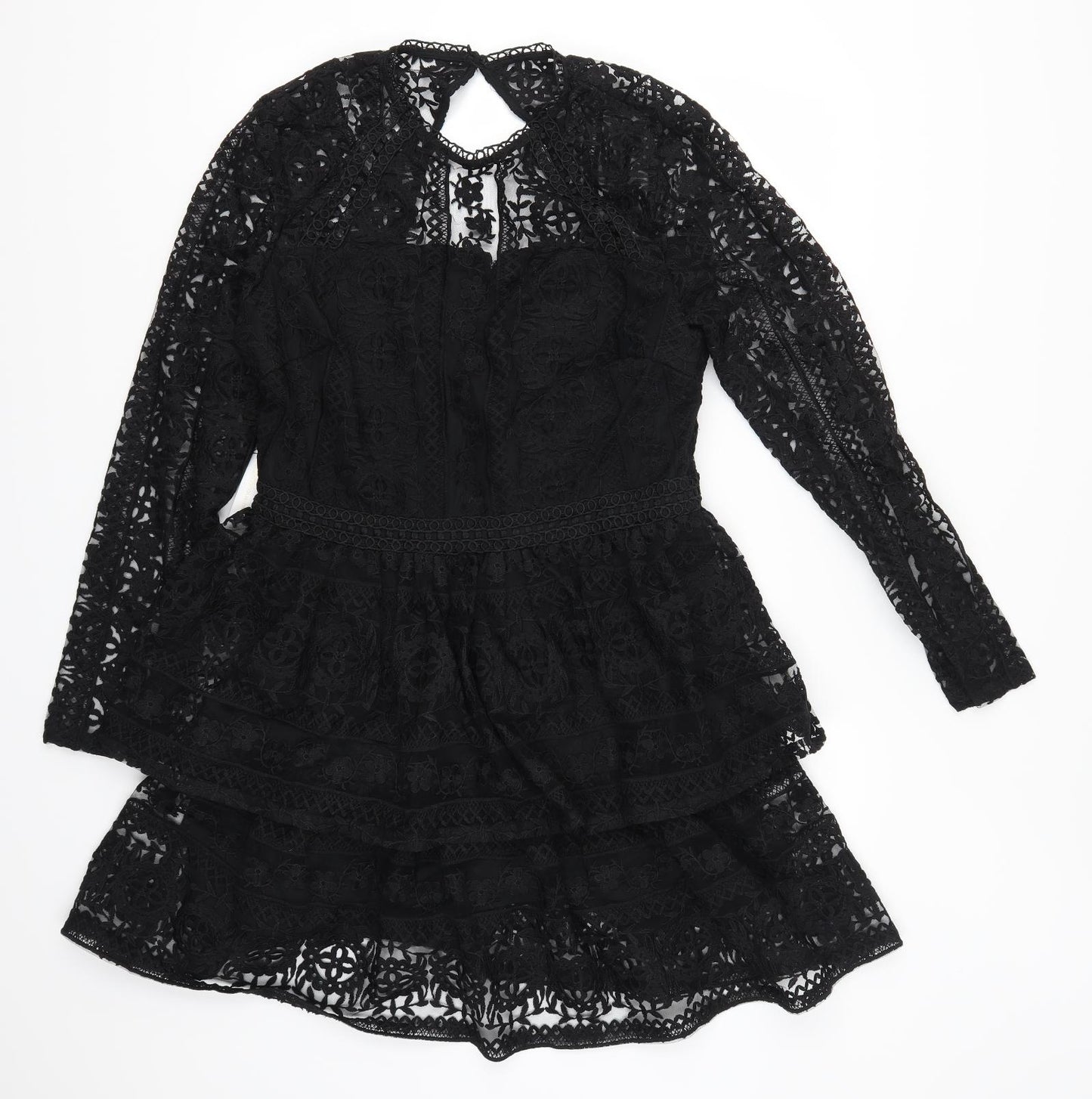 Lipsy Womens Black  Lace Skater Dress  Size 16