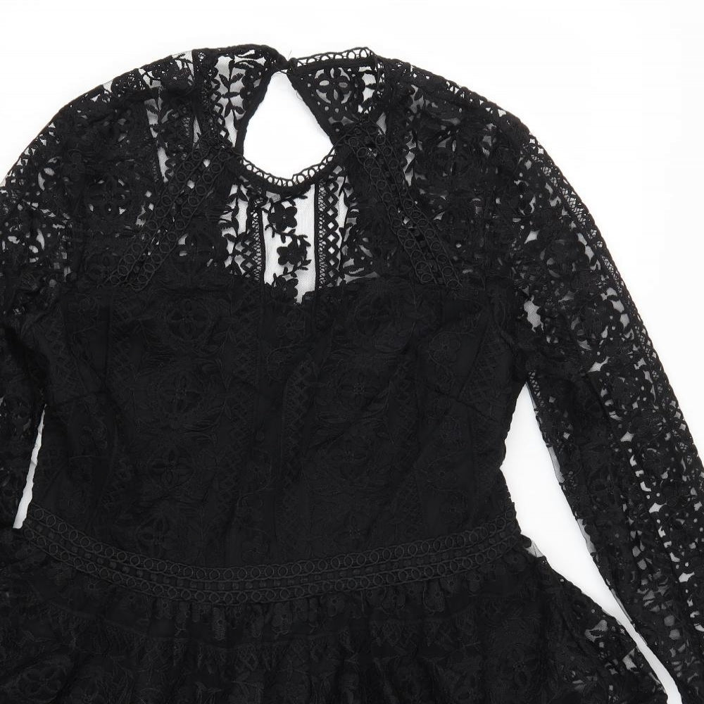 Lipsy Womens Black  Lace Skater Dress  Size 16